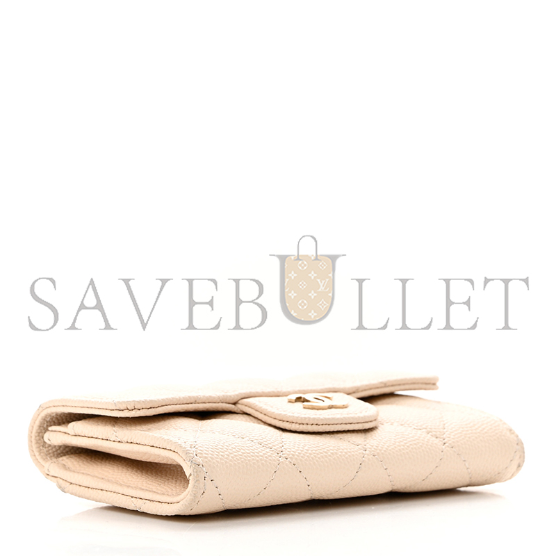 CHANEL CAVIAR QUILTED FLAP CARD HOLDER WALLET LIGHT BEIGE AP0214 (11.3*7.5*2.5cm)